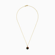 A 14K Yellow Gold Ammolite and Diamond Pendant necklace with a square-shaped Ammolite gemstone framed by sparkling diamonds, shown on a plain white background.
