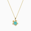 Seaside 14K Yellow Gold Turquoise and Diamond Turtle Pendant showcased on a white background, featuring a turtle-shaped pendant with turquoise stones and diamond accents for added elegance.