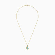 Seaside 14K Yellow Gold Turquoise and Diamond Turtle Pendant showcased on a white background, featuring a turtle-shaped pendant with turquoise stones and diamond accents for added elegance.