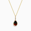 The 14K Yellow Gold Ammolite and Diamond Pendant features a pear-shaped Ammolite accented with small diamonds, set in yellow gold.