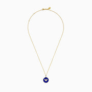 The Nature 14K Yellow Gold Lapis and Diamond Butterfly Pendant features a circular lapis-blue butterfly design accented with sparkling diamonds at the center.