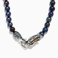 The 925 Sterling Silver & 18K Gold Gray Freshwater Pearl Necklace features a silver dragon clasp with gold accents, displayed on a plain white background.