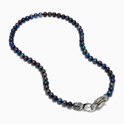 The 925 Sterling Silver & 18K Gold Gray Freshwater Pearl Necklace features a silver dragon clasp with gold accents, displayed on a plain white background.