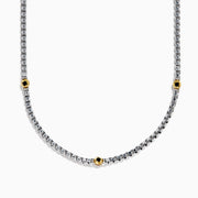 The Mens 925 Sterling Silver Black Spinel Necklace features three evenly spaced gold settings with small round black gemstones for a simple, elegant look.