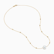 14K Yellow Gold Beaded Station Pearl Solitaire Necklace
