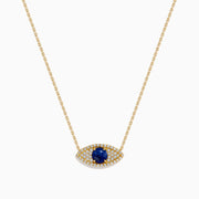 14K Yellow Gold Sodalite and Diamond Evil Eye Necklace