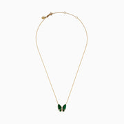 14K Yellow Gold Malachite and Diamond Butterfly Necklace
