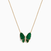14K Yellow Gold Malachite and Diamond Butterfly Necklace