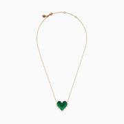 14K Yellow Gold Malachite and Diamond Heart Necklace