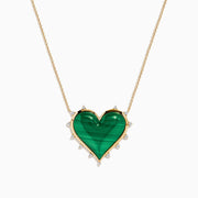 14K Yellow Gold Malachite and Diamond Heart Necklace
