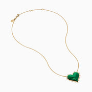 14K Yellow Gold Malachite and Diamond Heart Necklace