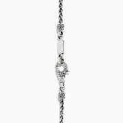 The Mosaic 925 Sterling Silver and 18K Yellow Gold Pendant features a rectangular silver frame set with five multicolor gemstones—blue, green, red, purple, and orange—on a silver chain.