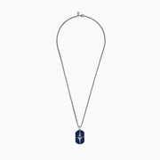 The Mens 925 Sterling Silver Blue Sapphire Pendant features a rectangular design with a blue, gem-studded background and a raised silver star in the center, inspired by Effy Mens style for an elegant look.