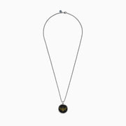 Discover the Men's 925 Sterling Silver Black Spinel Moth Pendant, featuring a detailed moth with a crescent moon above, all set against a black spinel-textured background—a unique and eye-catching accessory.