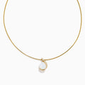 The Aurora 14K Yellow Gold Opal and Diamond Snake Chain features a teardrop opal pendant accented with a loop of small diamonds, displayed against a white background.