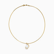 The Aurora 14K Yellow Gold Opal and Diamond Snake Chain features a teardrop opal pendant accented with a loop of small diamonds, displayed against a white background.