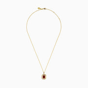 14K Yellow Gold Fire Opal and Diamond Emerald-Cut Halo Pendant