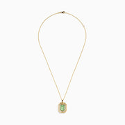 14K Yellow Gold Green Amethyst and Diamond Halo Pendant
