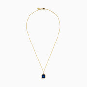 14K Yellow Gold Blue Topaz and Diamond Bezel-Set Pendant