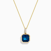 14K Yellow Gold Blue Topaz and Diamond Bezel-Set Pendant