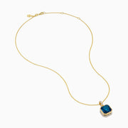 14K Yellow Gold Blue Topaz and Diamond Bezel-Set Pendant