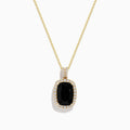 The Eclipse 14K Yellow Gold Onyx and Diamond Pendant features a rectangular onyx with a diamond border and diamond-encrusted bail, set in yellow gold, displayed on a plain white background.