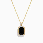 The Eclipse 14K Yellow Gold Onyx and Diamond Pendant features a rectangular onyx with a diamond border and diamond-encrusted bail, set in yellow gold, displayed on a plain white background.