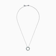 The Effy Hematian 14K White Gold Alexandrite and Diamond Circle Pendant features alternating dark blue alexandrite and clear gemstones in a circular design, shown against a plain white background.