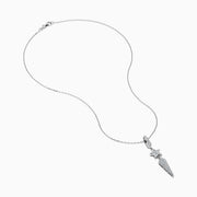 The 18K White Gold Diamond Shooting Star Lariat Pendant features a diamond teardrop, star, and pointed shapes, all set with sparkling diamonds.