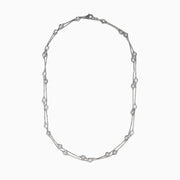The 14K White Gold 36 Inch 6.00ct Diamond Station Necklace features evenly spaced round bezel-set diamonds along a fine chain, elegantly displayed on a white background.