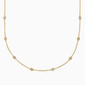 The 14K Yellow Gold 36 Inch 2.00ct Diamond Station Necklace features bezel-set round diamonds spaced evenly along a delicate gold chain, shown against a white background.