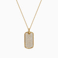 14K Yellow Gold Diamond Dog Tag Pendant: A gold chain necklace with a rectangular pendant, rounded corners, and sparkling diamond accents set in polished 14K yellow gold for an elegant finish.