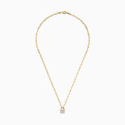 The DOro 14K Yellow Gold Diamond Lock Pendant (0.26 TCW) features a small diamond-encrusted padlock on an elongated link chain, beautifully showcased against a white background.