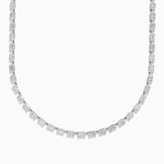 A close-up of the Classique 14K White Gold Diamond Tennis Necklace 7.92 TCW, showing rectangular diamond links evenly spaced along the chain, set in white gold, against a white background.