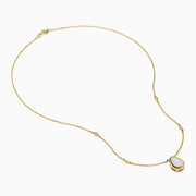The Aurora 14K Yellow Gold Opal and Diamond Necklace showcases a teardrop opal pendant accented by two round diamonds, offering an elegant look with subtle diamond details.