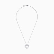 The Lab Grown Diamond 1.96ct Heart Pendant in 14K White Gold features a heart-shaped pendant outlined with sparkling lab grown diamonds, showcased against a plain white background.