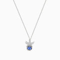The 925 Seaside Sterling Silver Diamond and Tanzanite Starfish Pendant features a delicate chain and a starfish-shaped design accented with small diamonds and a round tanzanite gemstone at the center.
