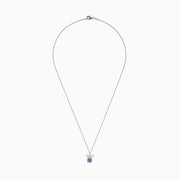 The 925 Seaside Sterling Silver Diamond and Tanzanite Starfish Pendant features a delicate chain and a starfish-shaped design accented with small diamonds and a round tanzanite gemstone at the center.