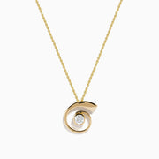 The DOro 14K Yellow Gold Diamond Spiral Pendant features a round, clear center gemstone on a yellow gold chain, shown against a white background.