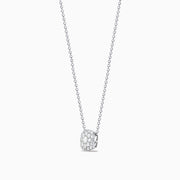 The Pave Classica 14K White Gold Diamond Pendant is a delicate necklace featuring a cushion-shaped pendant encrusted with sparkling white diamonds, shown against a plain white background.