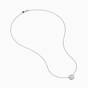 The Pave Classica 14K White Gold Diamond Pendant is a delicate necklace featuring a cushion-shaped pendant encrusted with sparkling white diamonds, shown against a plain white background.