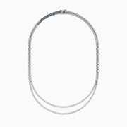 Two elegant Pave Classica 14K White Gold Diamond Tennis Necklaces with closely set, sparkling diamonds are layered together against a white background, forming gentle, symmetrical curves.