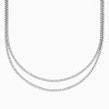 Two elegant Pave Classica 14K White Gold Diamond Tennis Necklaces with closely set, sparkling diamonds are layered together against a white background, forming gentle, symmetrical curves.
