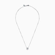 The Lab Grown Diamond 3.00ct Solitaire Pendant in 14K White Gold features a single round brilliant lab-grown diamond on a delicate chain, displayed against a white background.