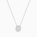 The 14K White Gold Lab Grown Diamond Pendant features a delicate silver chain and a round, sparkling lab grown diamond in an elegant white gold setting, shown against a white background.