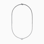 The Lab Grown Oval and Round Diamond 3.47ct Tennis Necklace in 14K White Gold features lab-grown oval and round diamonds set along a sleek white gold chain, shown in a bright white metal setting against a white background.