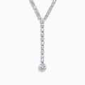 The Lab Grown Round Diamond 8.97ct Lariat Necklace in 14K White Gold features a Y-shaped line of lab grown diamonds ending in a larger single diamond, shown on a white background.