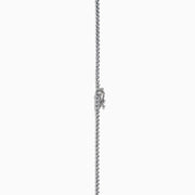 The Lab Grown Round Diamond 5.00ct Graduated Tennis Necklace in 14K White Gold features sparkling round diamonds in a slender white gold chain, displayed elegantly against a white background.