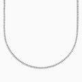 The Lab Grown Round Diamond 4.92ct Tennis Necklace in 14K White Gold features small, round lab-grown diamonds set in a continuous U-shaped line against a white background.
