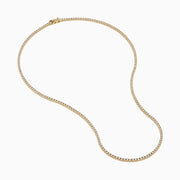 The Lab Grown Diamond 4.9ct Tennis Necklace in 14K Yellow Gold features small, evenly spaced lab grown diamonds in a continuous sparkling line, shown against a plain white background.